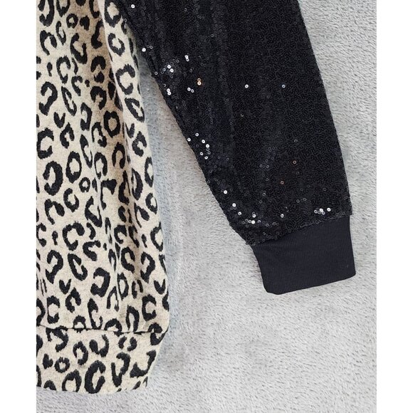 The ZigZag Stripe Sweater Womens Large Black Leopard Sequin Momcore Pullover - Picture 8 of 10